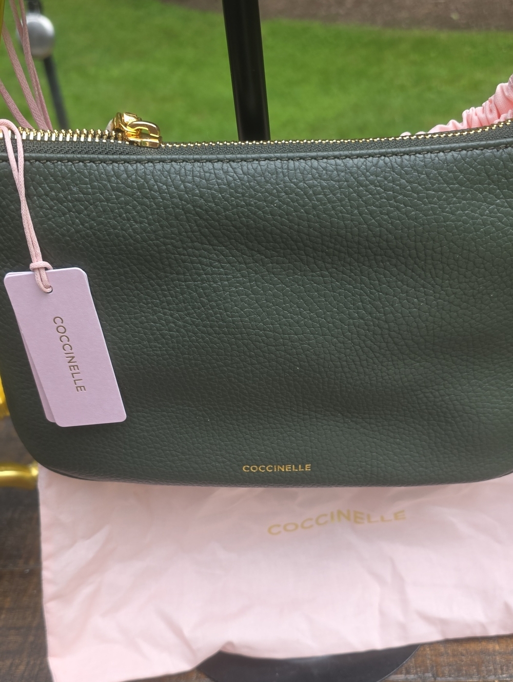 Coccinelle Maggie Forest Green Pebbled Leather Crossbody Bag